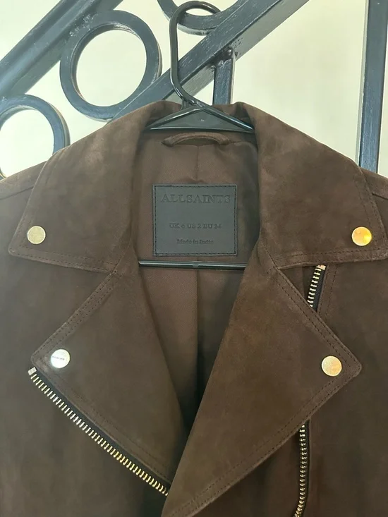 All Saints Brown Suede Moto Jacket NWOT - Picture 2 of 4